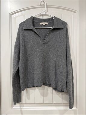 LOFT Charcoal Gray Johnny Collared V-Neck Pullover